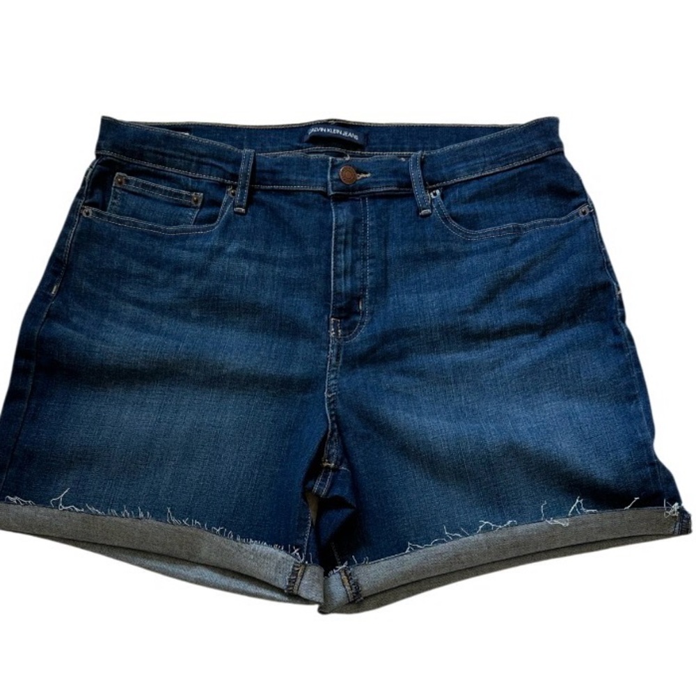 Calvin Klein Indigo Blue Denim Cutoff Shorts Women’s 14 Stretch High Rise